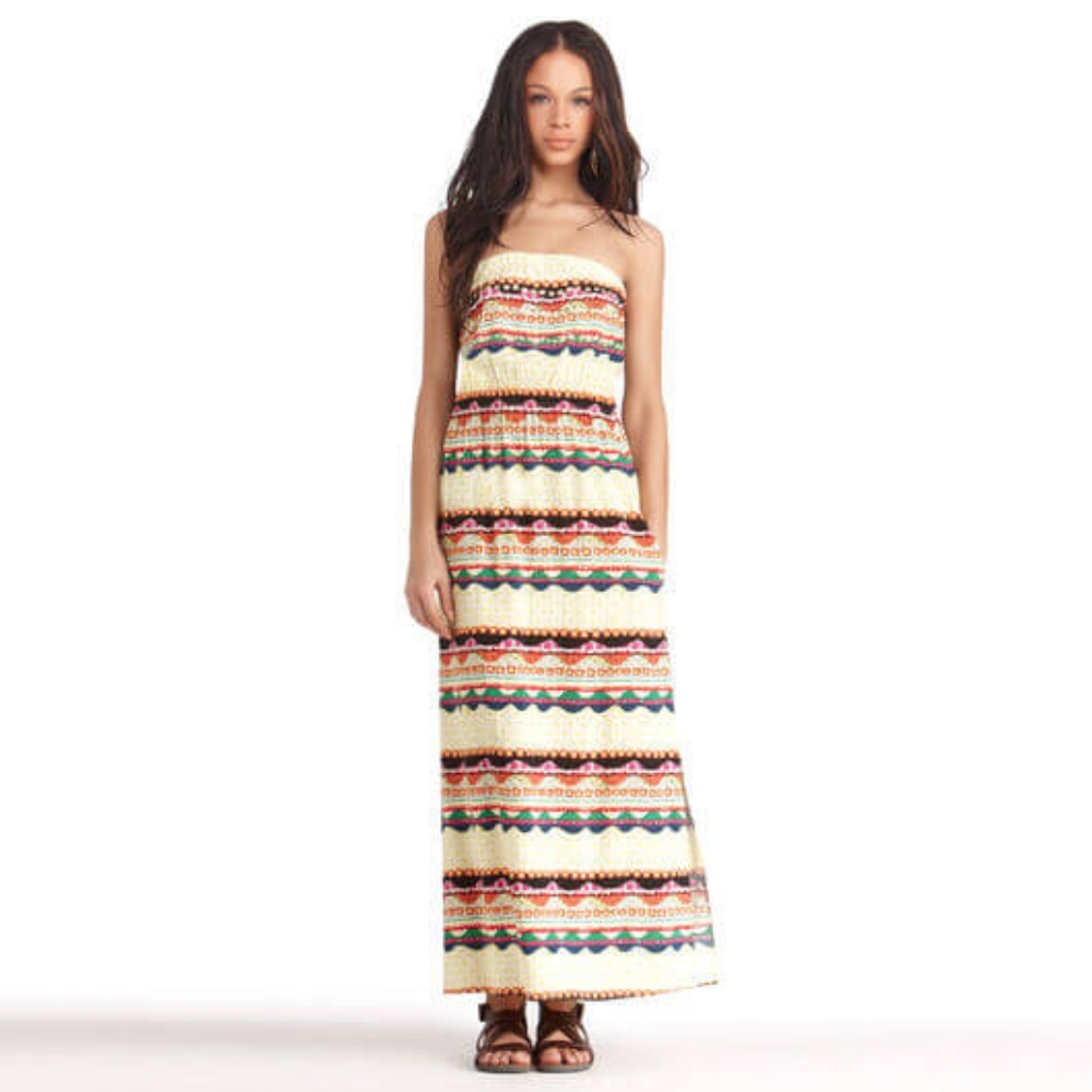 Rachel Roy Claudia Rayon Strapless Maxi Dress Sz S Yellow Aztec Striped Festival
